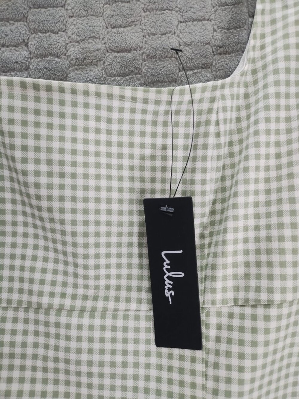 NWT Lulus Happy Chance Sage Green Gingham Square Neck Mini Dress-Sz M - Picture 7 of 13